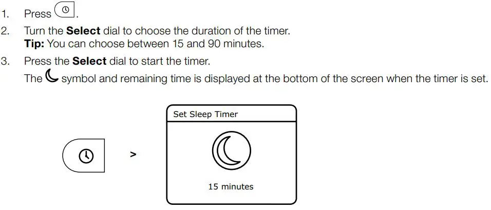 PURE Evoke H4 Portable FM Radio with Bluetooth User Manual - Setting the sleep timer