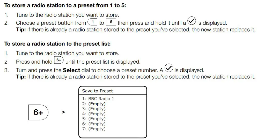 PURE Evoke H4 Portable FM Radio with Bluetooth User Manual - Storing a radio station as a preset