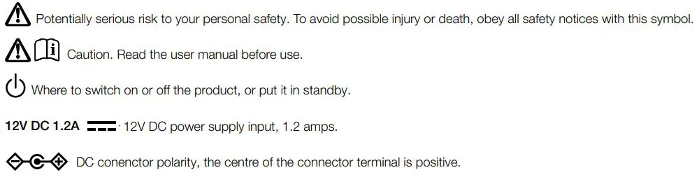PURE Evoke H4 Portable FM Radio with Bluetooth User Manual - Symbols on the product and in the user manual