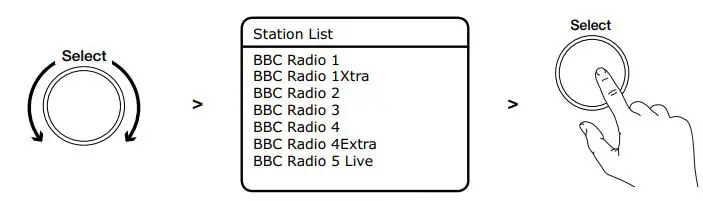 PURE Evoke H4 Portable FM Radio with Bluetooth User Manual - To change the digital radio station