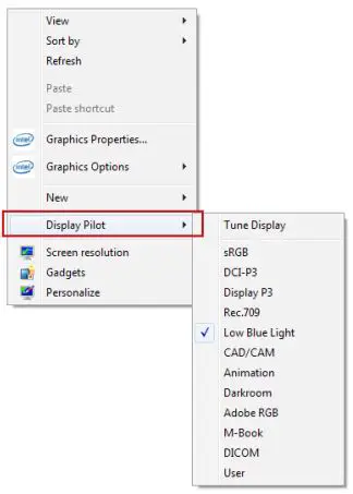 BenQ Display Pilot - Switching color modes from the context menu 1