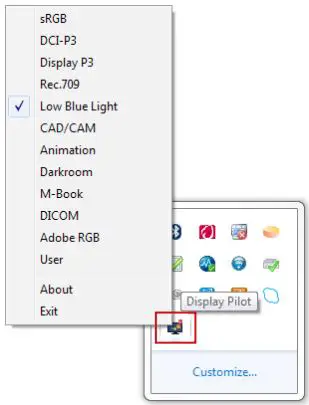 BenQ Display Pilot - Switching color modes from the context menu 2