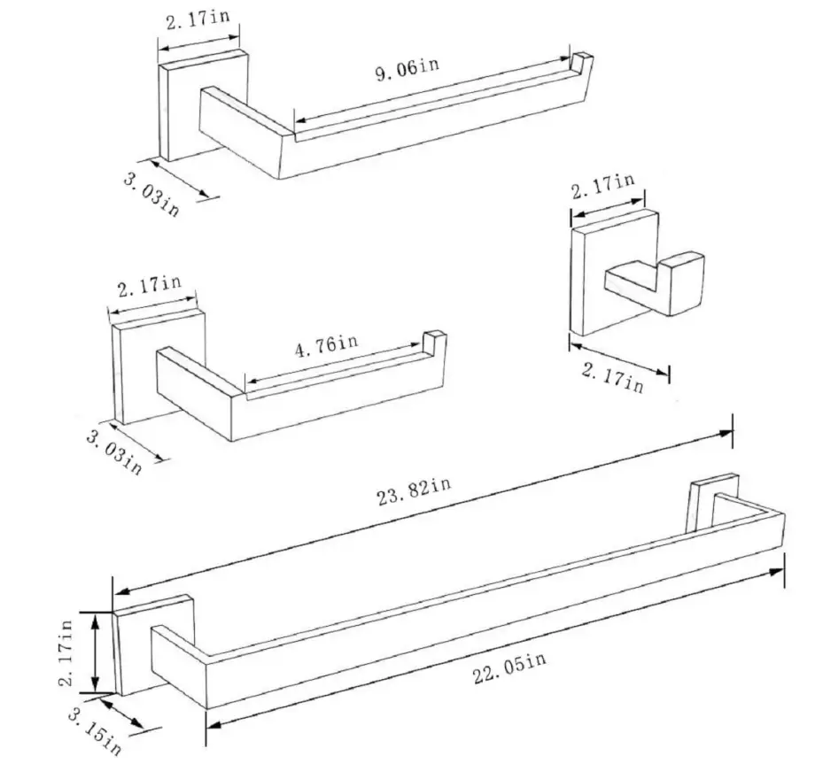 Interbath ITBJ-FX04CH Bathroom Hardware Accessory Set Dimension