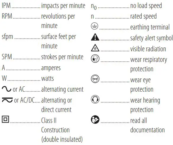 DEWALT DCS367 20V Max Cordless Compact Reciprocating Saw Instruction Manual - The label on your tool may include the following symbols