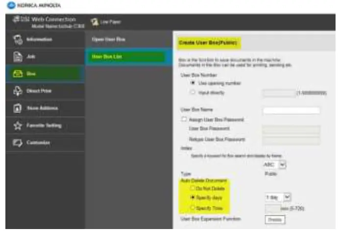 LOFFLER Konica Minolta i-Series User Box Creation and - User Box