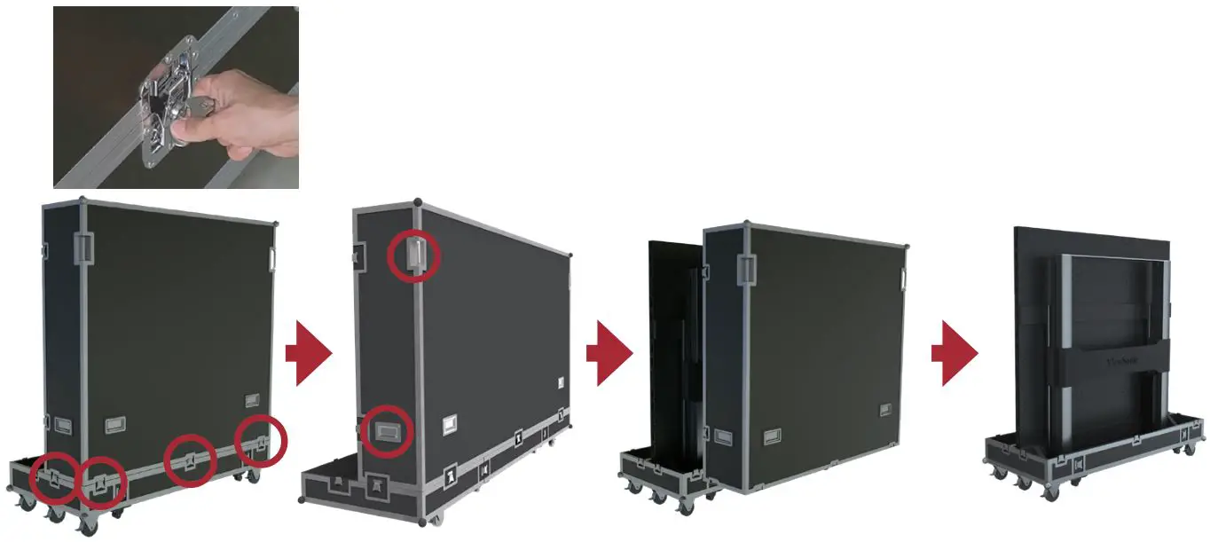 ViewSonic LDS135-151 All-in-One Direct View LED Display Solution kit - As shown below, pull the handle of the lock-ups, and rotate the handle counter