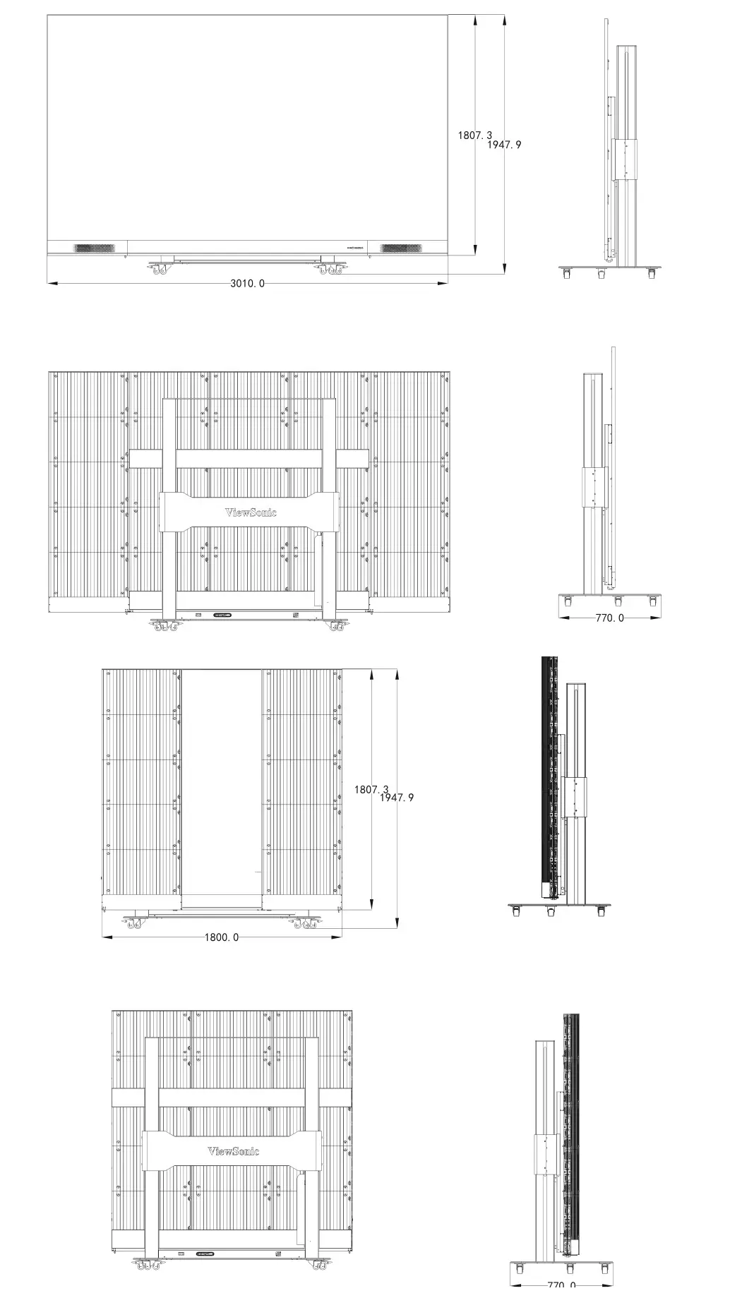 ViewSonic LDS135-151 All-in-One Direct View LED Display Solution kit - Physical Dimensions for LDS135-151