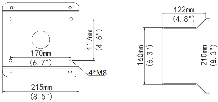 advidia M PTZ CNR PTZ Dome Corner Mount - Dimensions