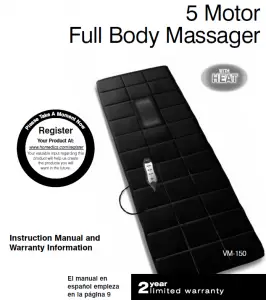 Homedics VM-150 5 Motor Full Body Massager Instruction Manual and Warranty Information