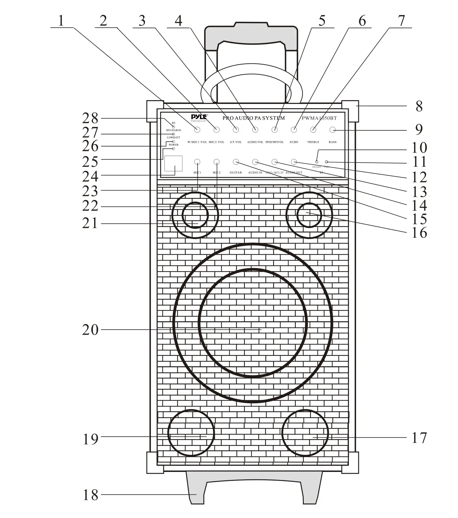 PYLE PWMA1050BT Wireless BT Portable PA Speaker System - SYSTEM FUNCTION FIGURE