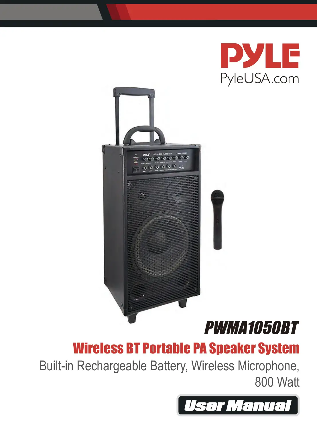 PYLE PWMA1050BT Wireless BT Portable PA Speaker System User Manual