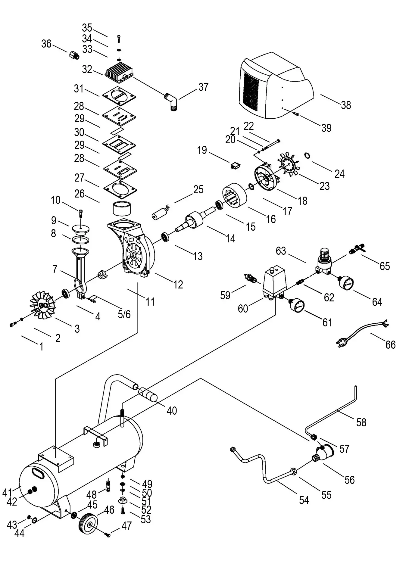 AirMaster TIGER 7 260 24L Oil Free Air Compressor- COMPONENT PARTS