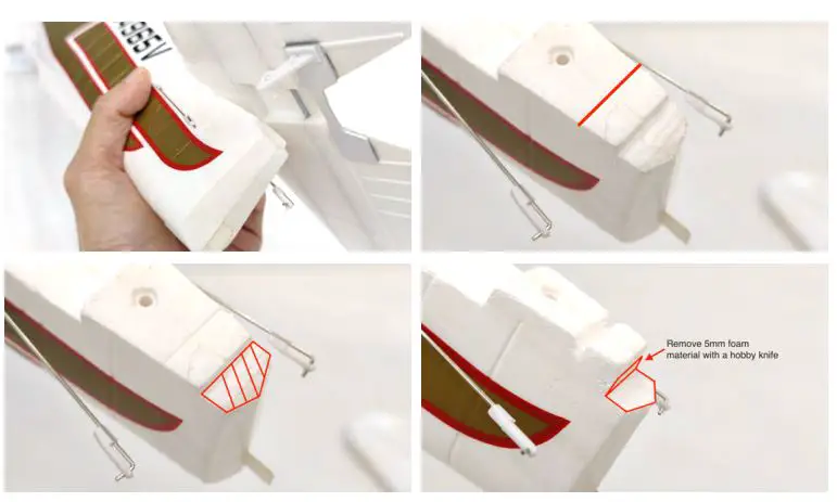 9898000043-0 Hellcat Little Nugget H-Kings 990mm Span Plug and Fly Sports-Scale F6F Hot Rod Instruction Manual - Then remove 5mm of foam material from the rear of the fuselage