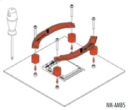 First put the NM-APS4 plastic spacers onto the screw threads 1