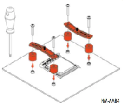 First put the NM-APS4 plastic spacers onto the screw threads