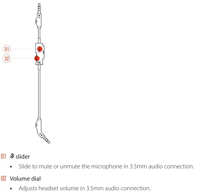 JBL Quantum 810 True Wireless Headphone - Controls on 3.5mm audio cable
