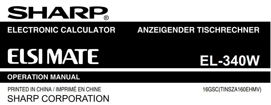Sharp EL-340W ELECTRONIC CALCULATOR Instruction Manual