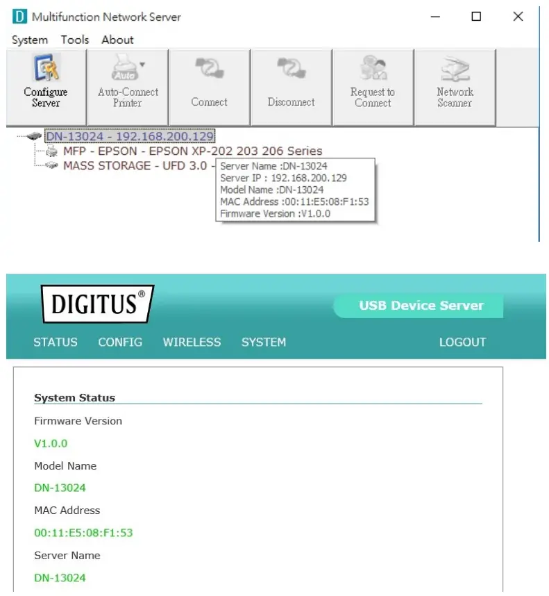 DIGITUS DN 13024 2 Port USB 2.0 Wireless Multifunctional Network Server - Fig