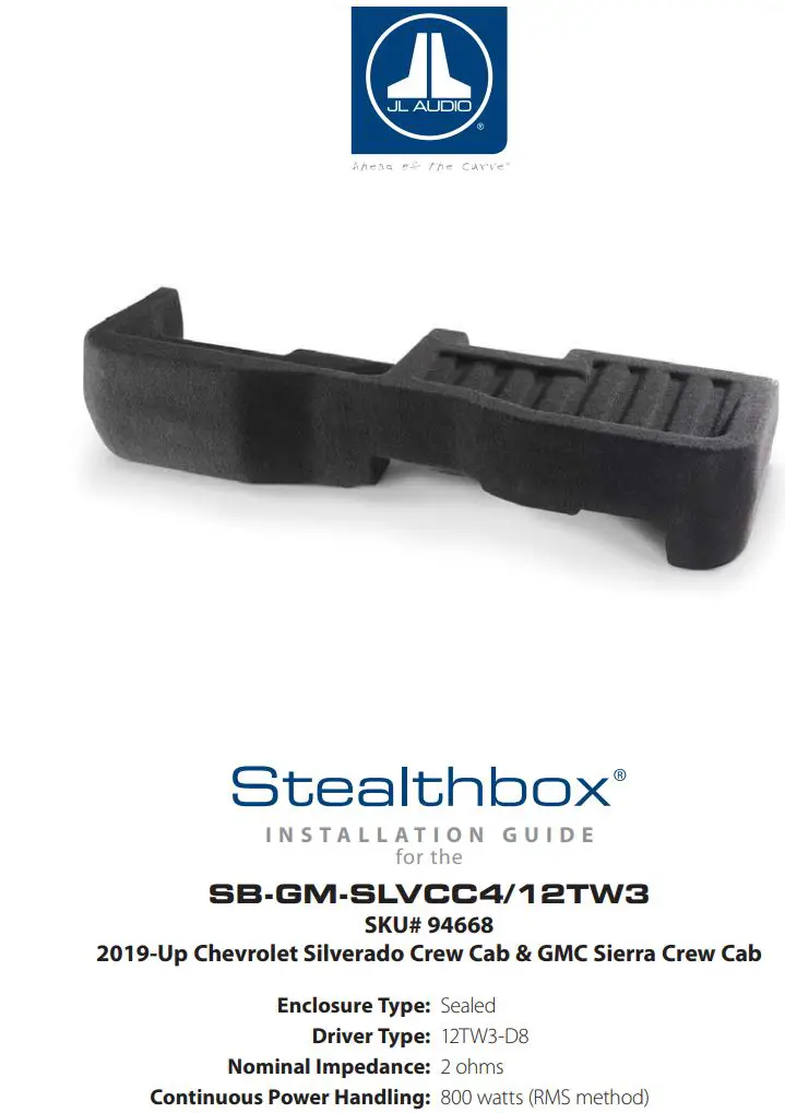 JL AUDIO SB-GM-SLVCC4 2019-Up Chevrolet Silverado Crew Cab and GMC Sierra Crew Cab Installation Guide