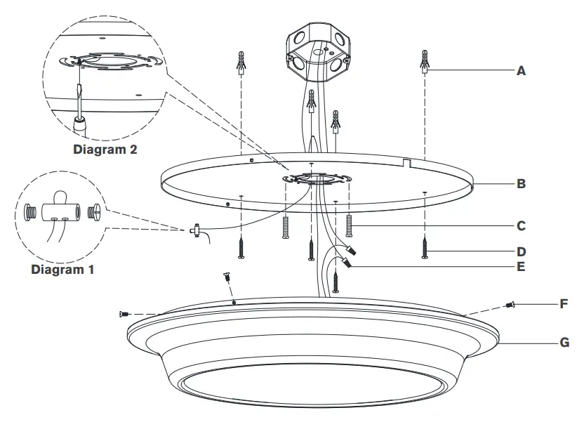 VISUAL COMFORT KW 4033 Utopia Large Flush Mount - Diagram