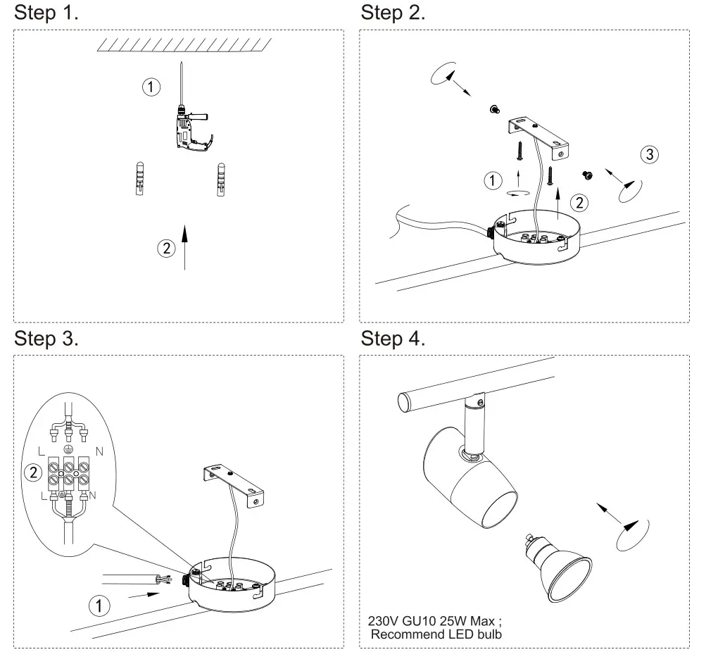NOVA LIFE 50147-004-11 Interior Ceiling Lamp - Installation (Make sure to turn off the main power)