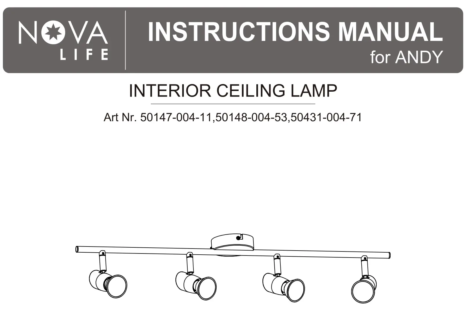 NOVA LIFE 50147-004-11 Interior Ceiling Lamp Instruction Manual