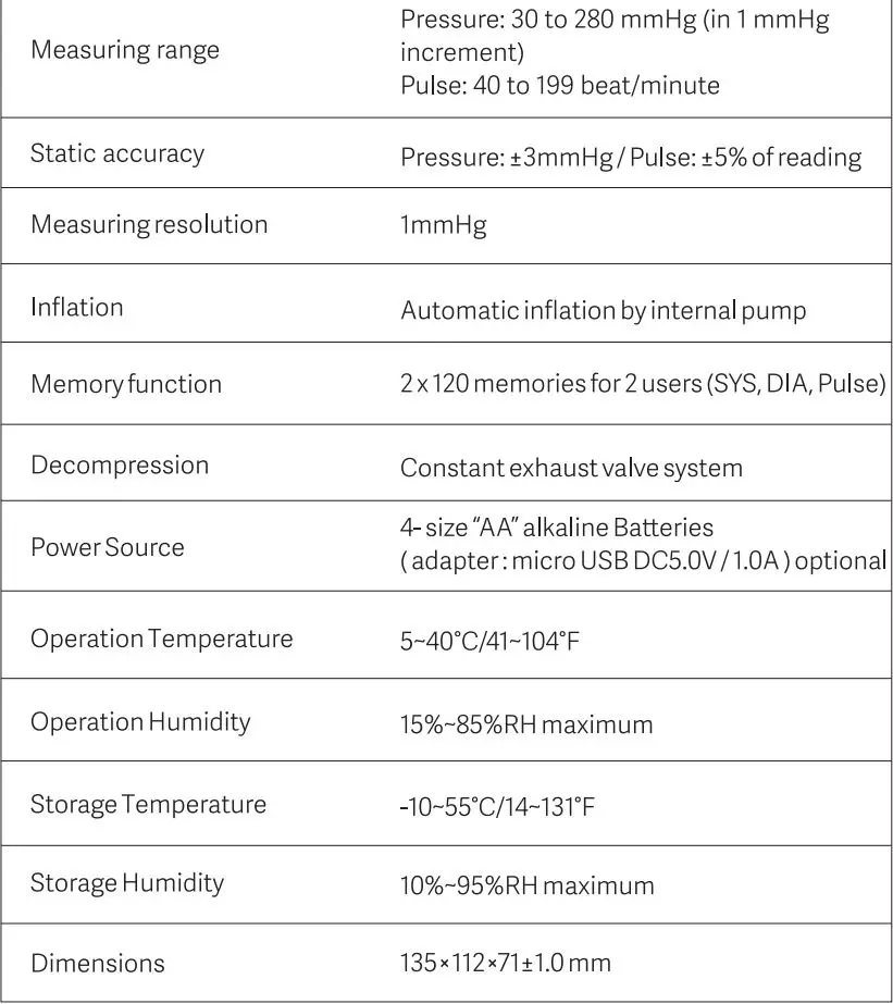 Dr Trust Monitor -106 A-one Galaxy with MDI Blood Pressure User Manual - Technical Specifications