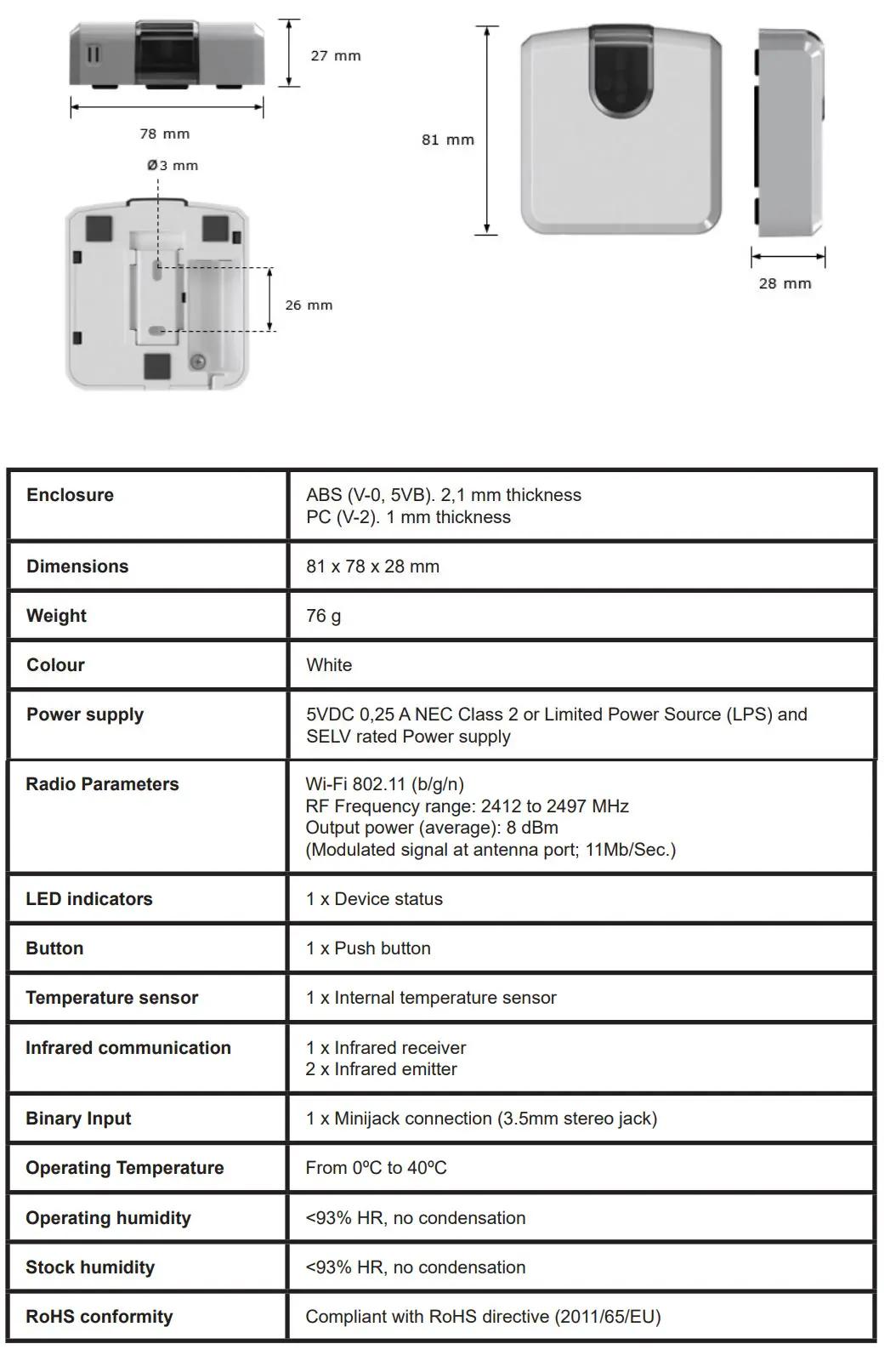 Intesis INWFIUNI001I000 Universal IR Air Conditioner to Wifi Interface Installation Guide - Technical Features