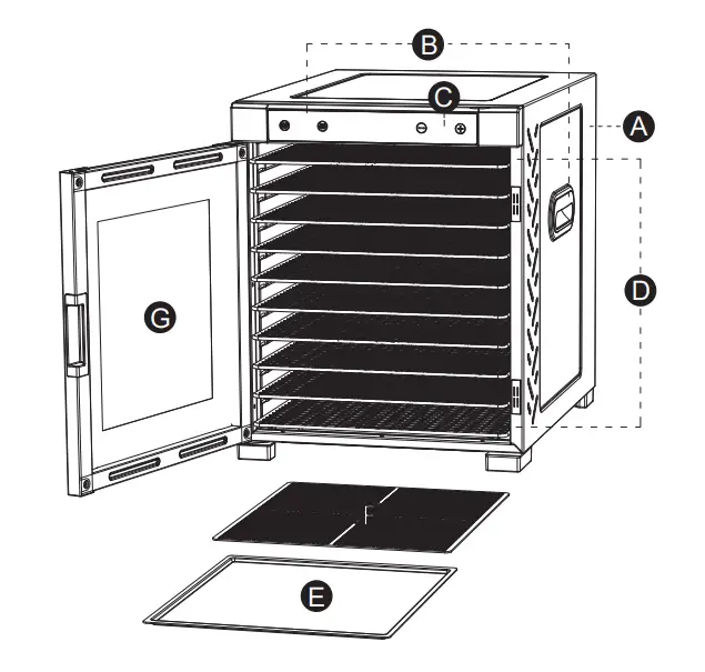 nutrichef Premium Food Dehydrator Machine NCFD10S-Diagram