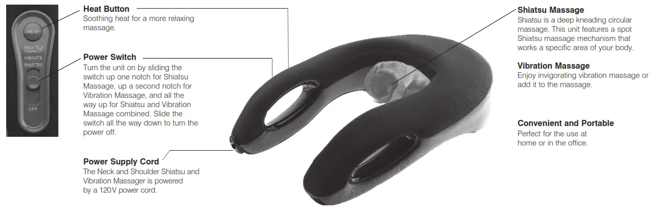 Homedics NMS-350 Shiatsu and Vibration Neck Massager Instruction - Shiatsu & Vibration Neck Massager