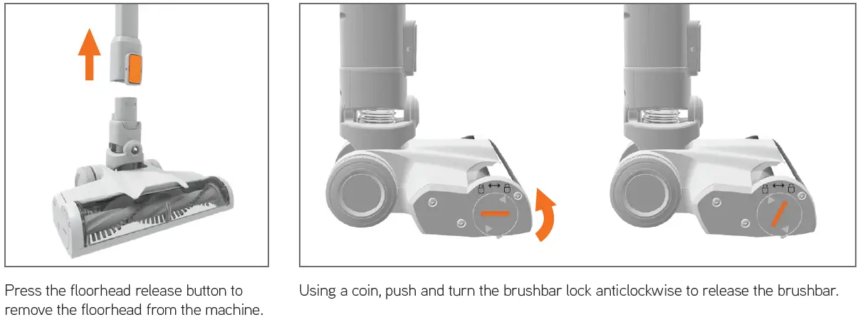 CLEANING AND REPLACING THE POWERED FLOORHEAD BRUSHBAR