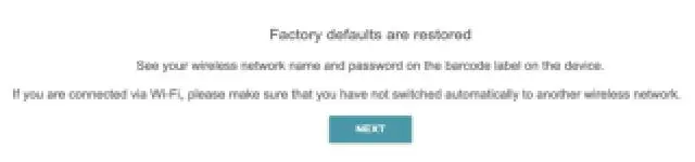 D-Link DIR-822 AC1200 Wave 2 WiFi Router - Click the OK button and wait until the factory default settings are restored