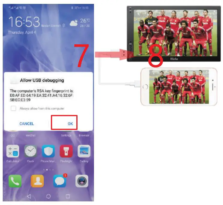 HiEHA CP7-9 Upgraded 7 Inch Standard Car Stereo User Manual - Connect the phone and the car stereo with the USB cable
