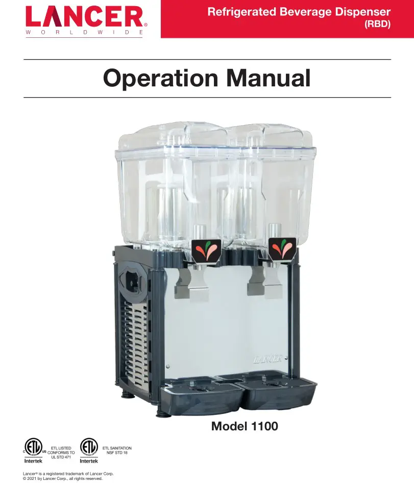 LANCER 1100 Refrigerated Beverage Dispenser User Manual