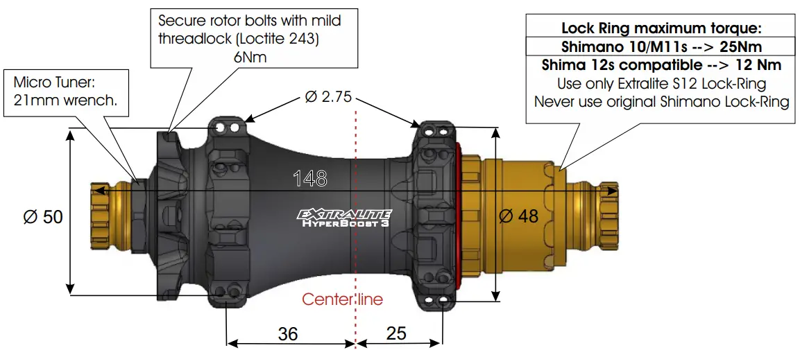 EXTRALITE HyperBoost3 R Rear Hub Dimension
