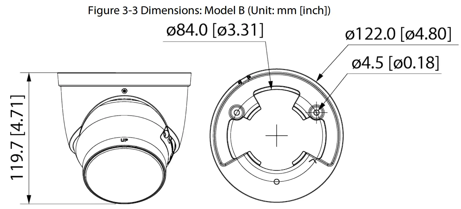 Figure 3-3 Dimensions: Model B (Unit: mm [inch])
