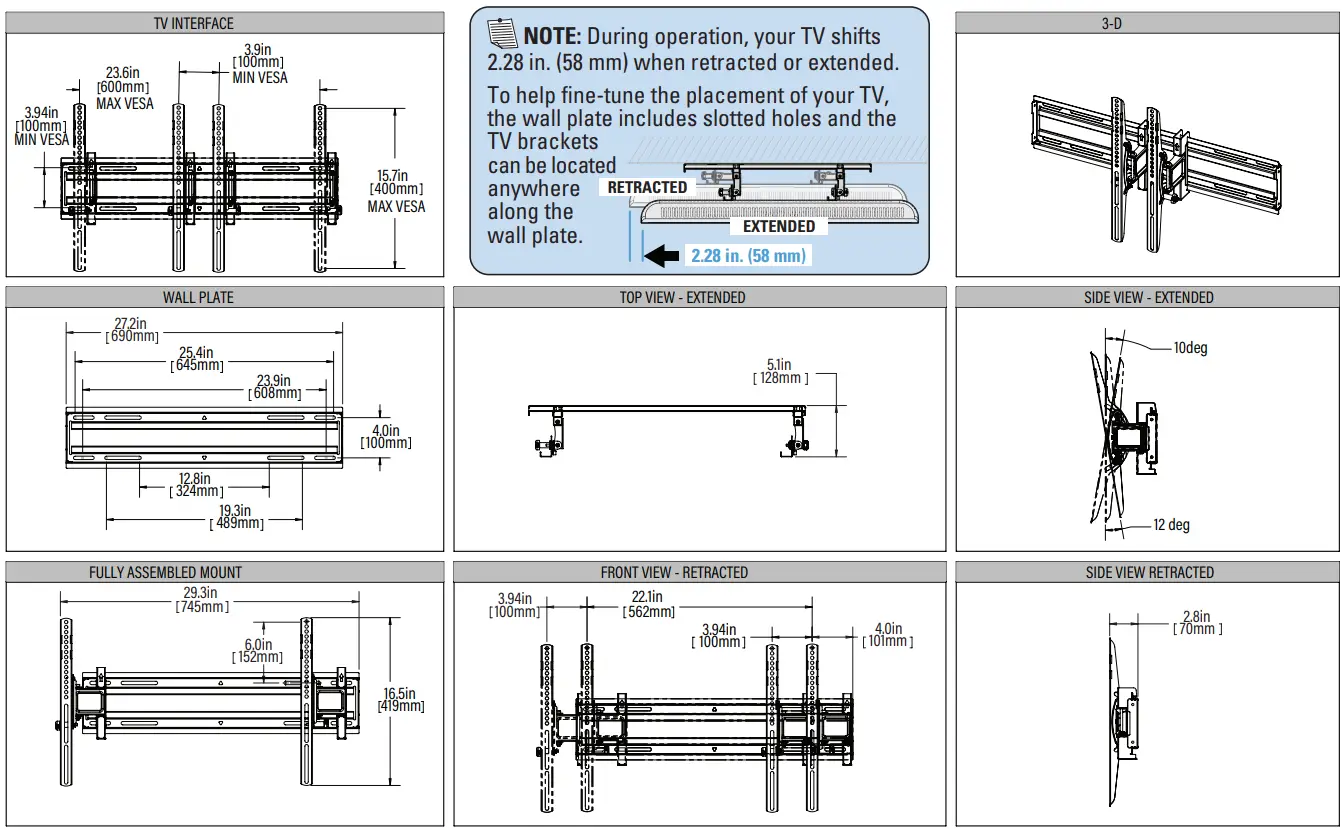 legrand LLT2 42 90 Inch Extendable Tilt Wall TV - fig 8