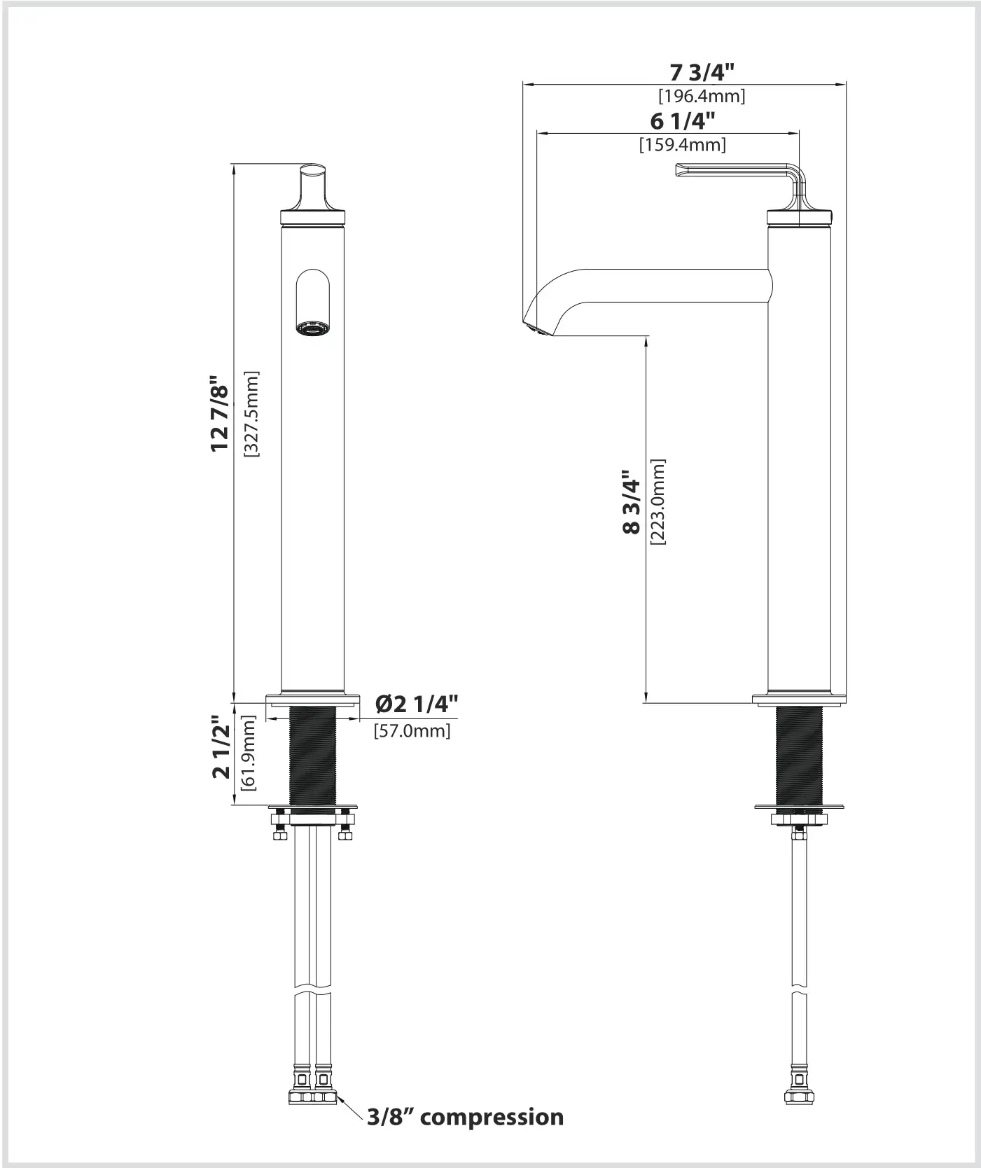 Kraus KVF-1220 Ramus Single Handle Vessel Faucet - Faucet Dimension