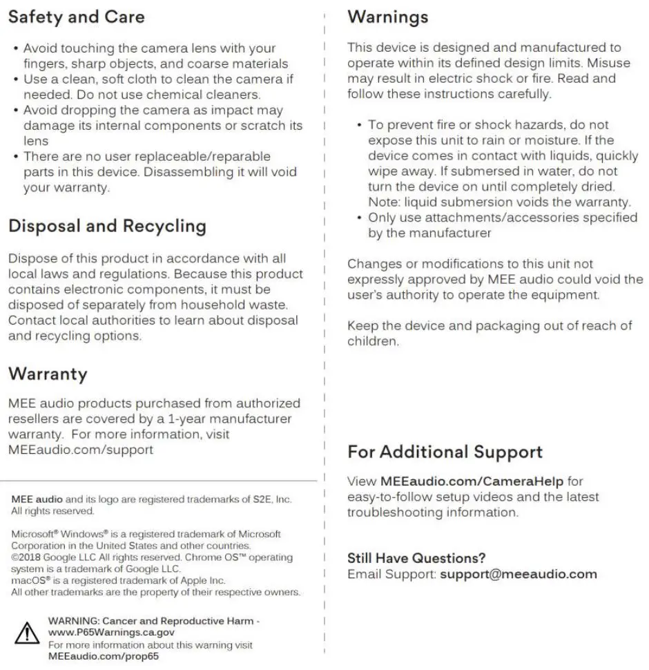 MEE audio CAM-C11Z 4K Ultra HD Conference Webcam User Manual - Additional Information