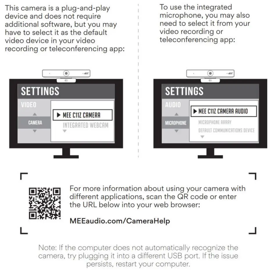 MEE audio CAM-C11Z 4K Ultra HD Conference Webcam User Manual - setup
