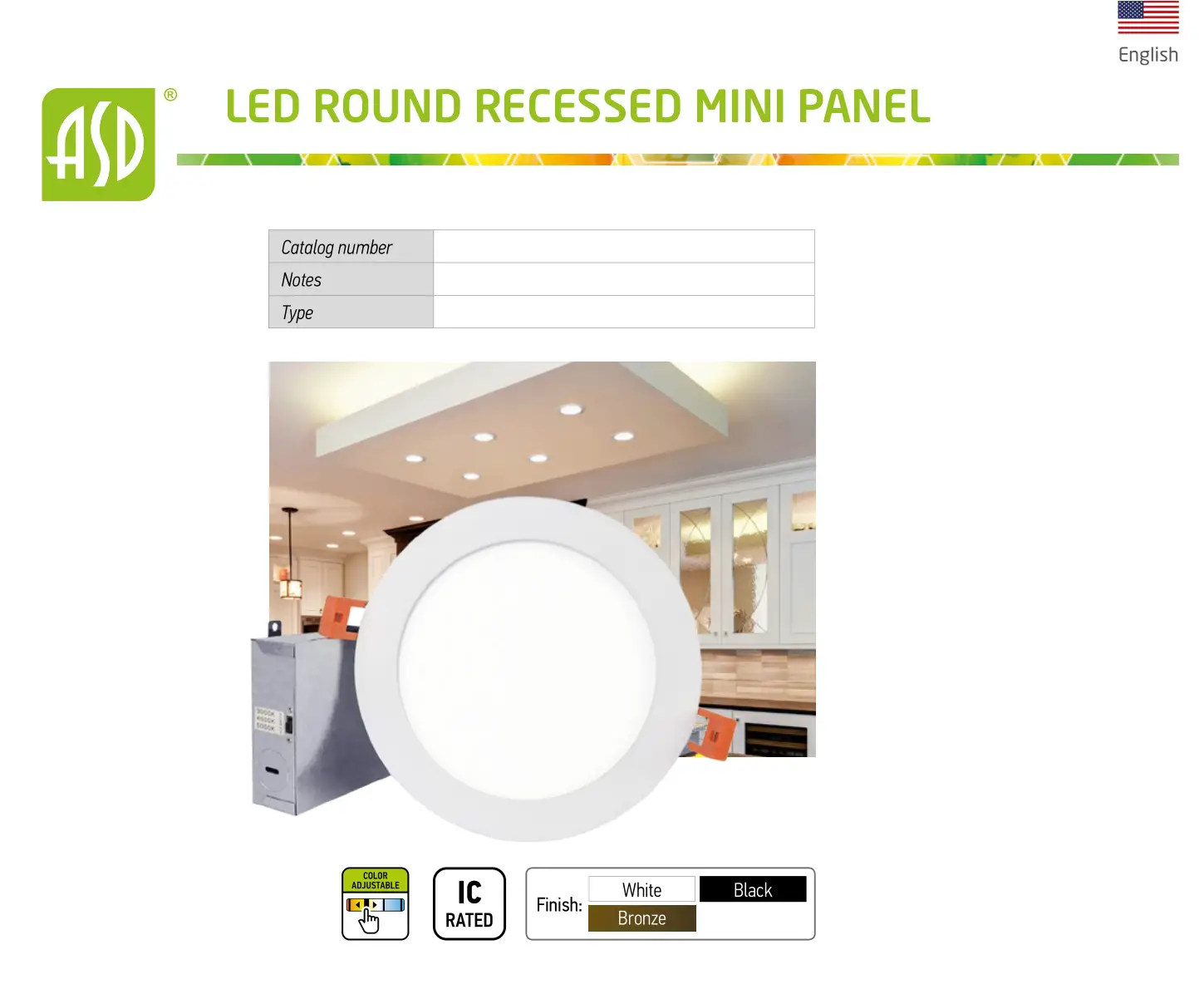 ‎ASD-LMPJBR-3D6CC-WH LED Round Recessed Mini Panel Instruction Manual