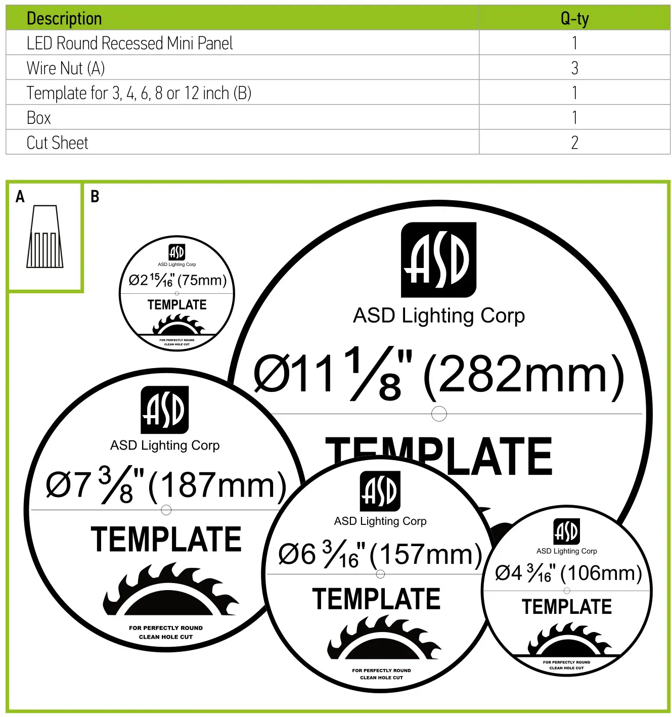 ‎ASD-LMPJBR-3D6CC-WH LED Round Recessed Mini Panel - PACKAGE CONTENTS