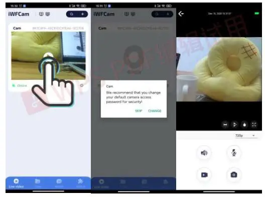 iWFCam W8 or W9 Mini WiFi Camera - Camera Live-feed Page