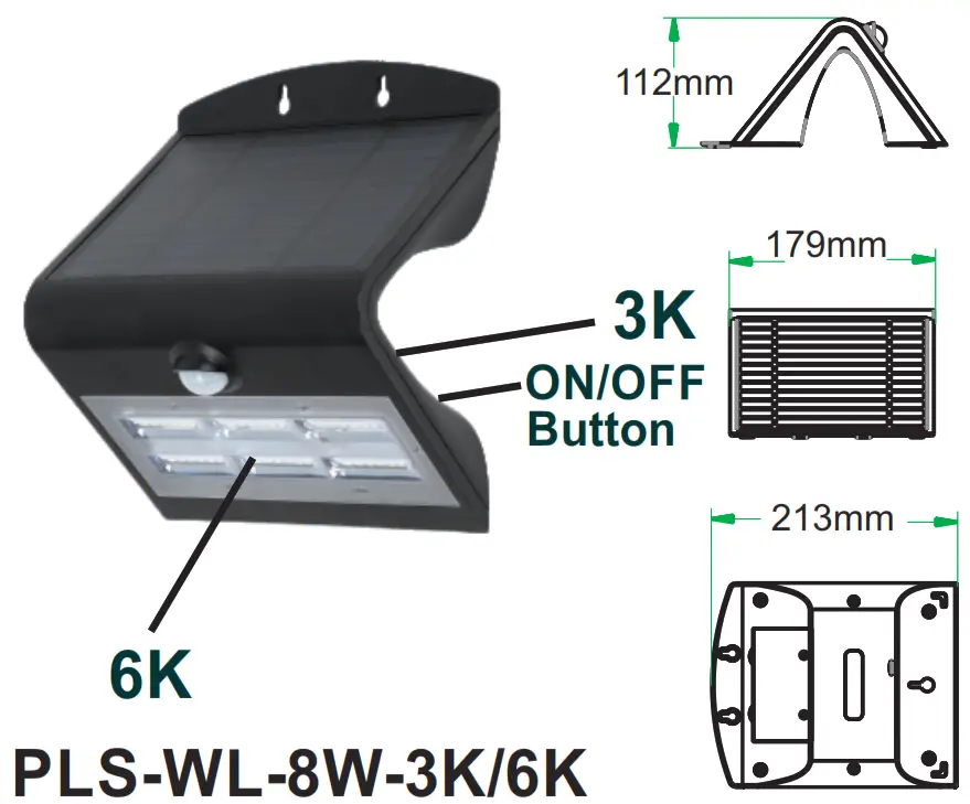 Plusrite PLS WL 8W 3K 6K LED Solar Wall light