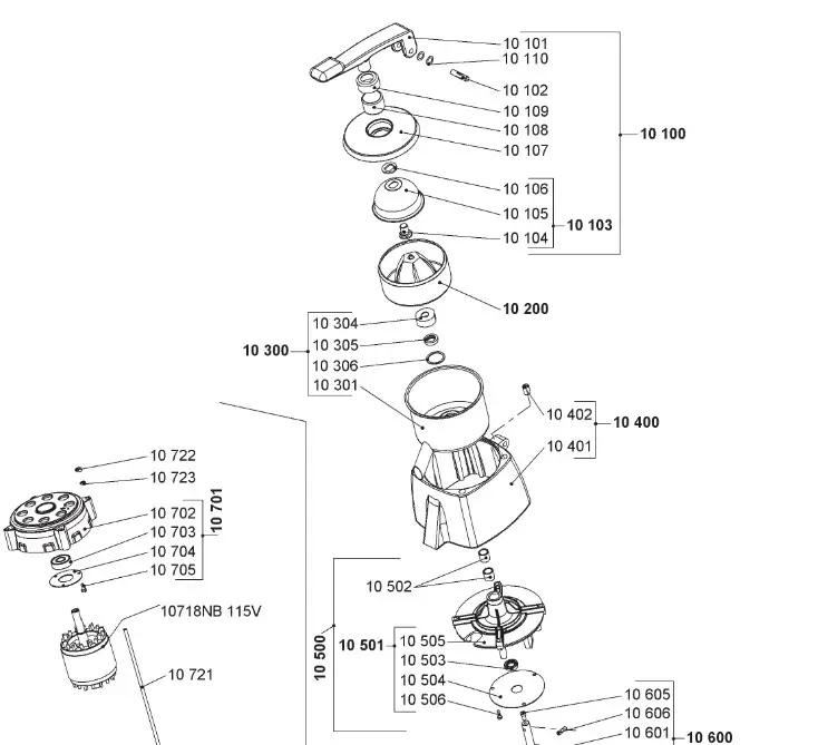 OMCAN 39687 Santos Juice Extractors - Parts Breakdown 1