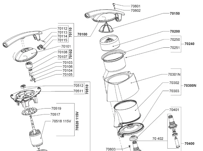 OMCAN 39687 Santos Juice Extractors - Parts Breakdown 3