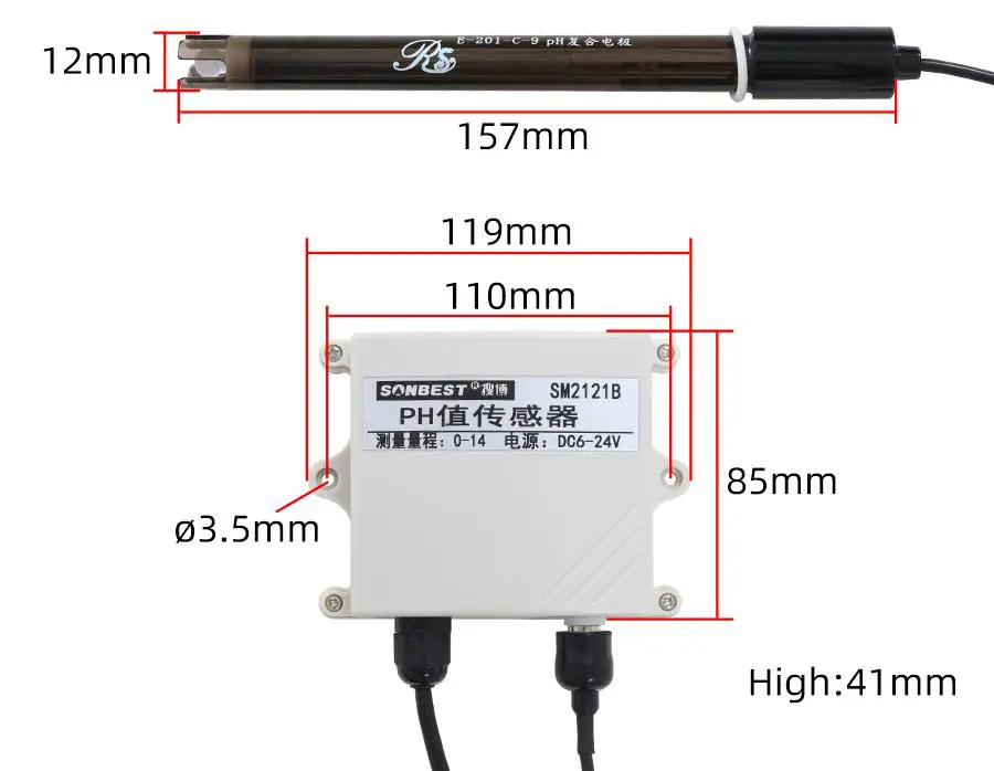 SONBEST SM2121B RS485 Interface Liquid pH Sensor - Product Overview 1