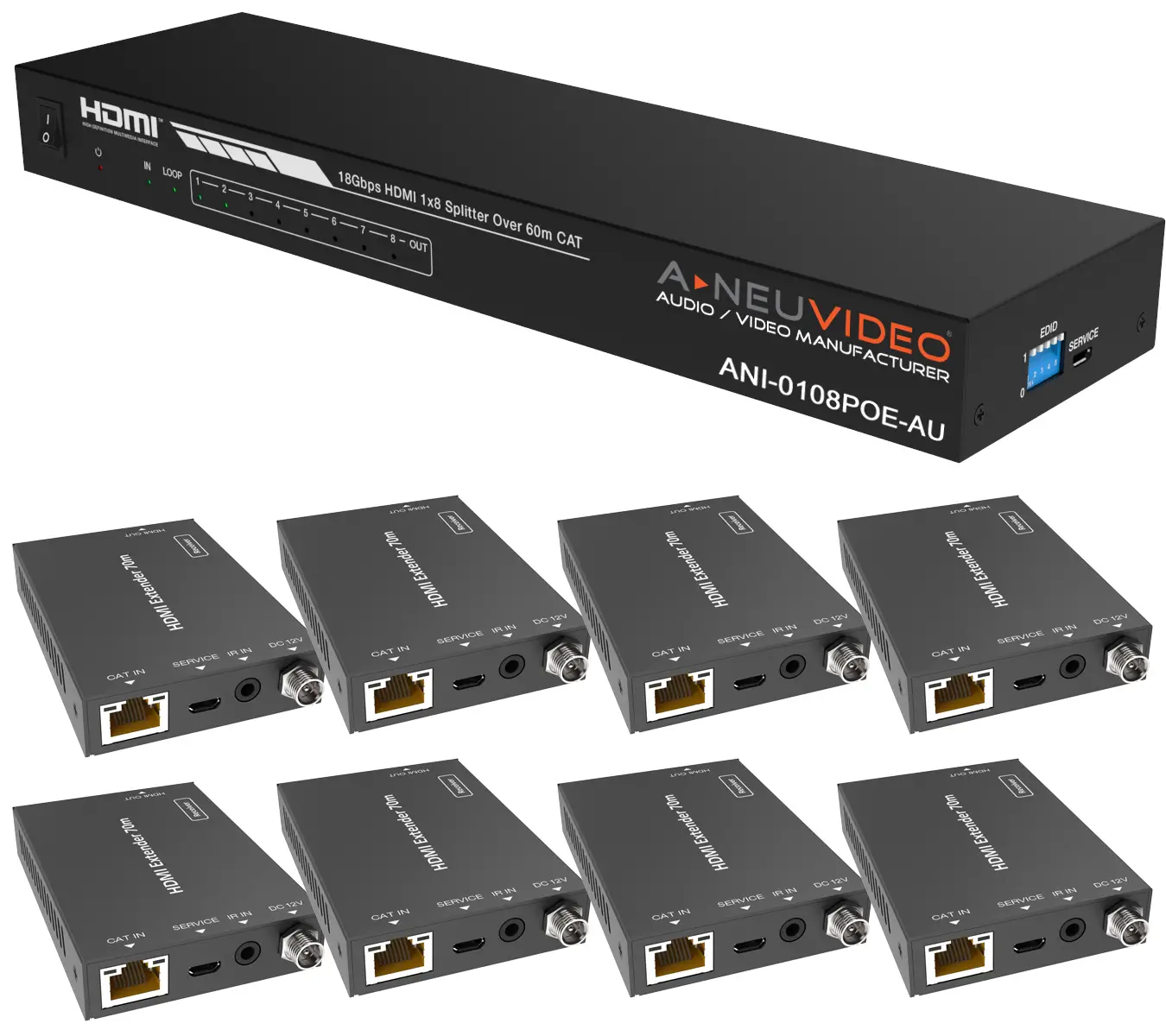 A-NEUVIDEO-ANI-0108POE-AU-1x8-HDMI-18Gbps-Extender-Splitter-PRODUCT-IMAGE