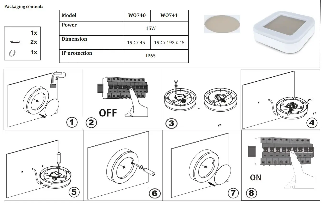 SOLIGHT WO740 LED Outdoor Light Ring Panel Instruction Manual - Packaging content