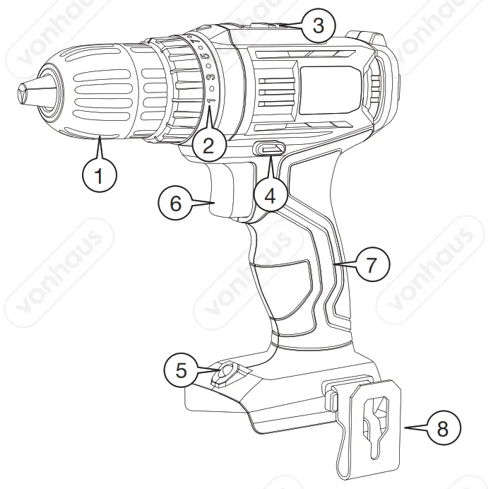 VonHaus 3500166 E-Series 18V Cordless Drill Driver Body - Fig